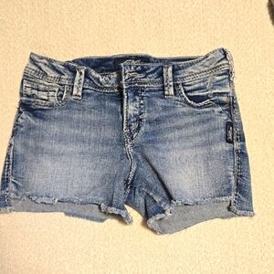 Silver Jeans Blue Jean Shorts with Frayed Hem
